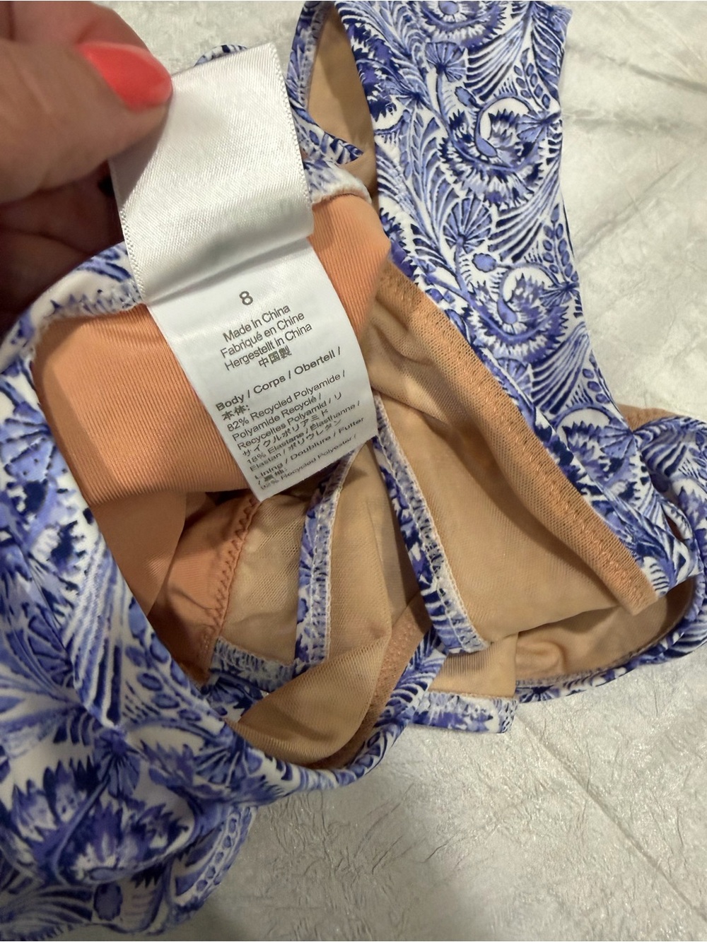 J.Crew Re-Imagined Blue White Floral Paisley Plunge One Piece Swimsuit Size 8 - Picture 5 of 5